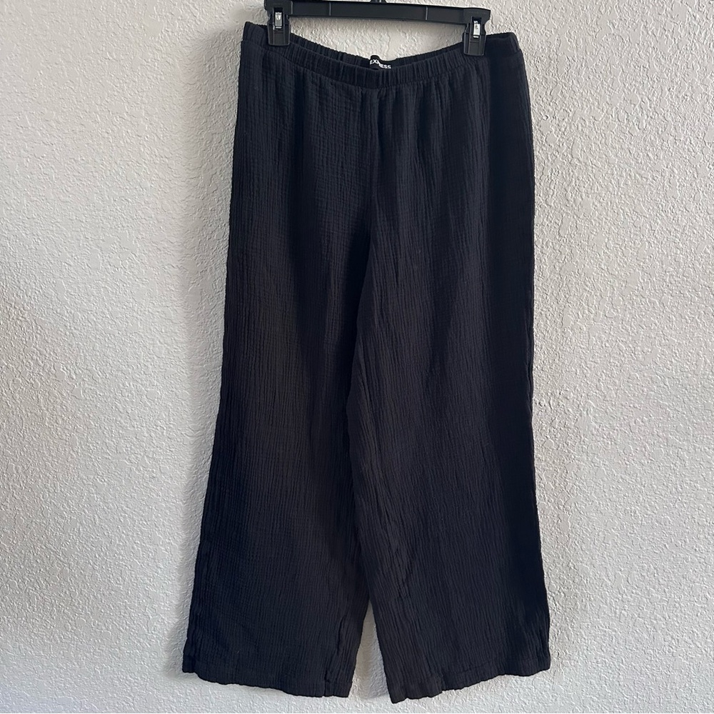 Express Black Wide Leg Gauze Super High Rise 100% Cotton Pants Size M